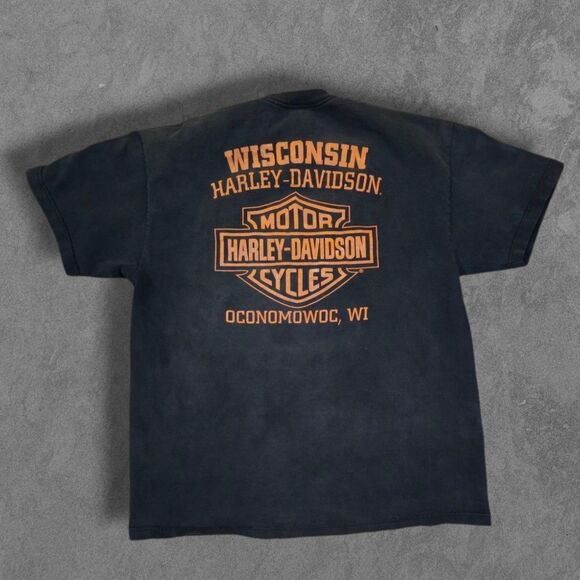 Faded Harley Davidson T Shirt XL Black Skull Motorcycle Distressed Shirt - Picture 2 of 6